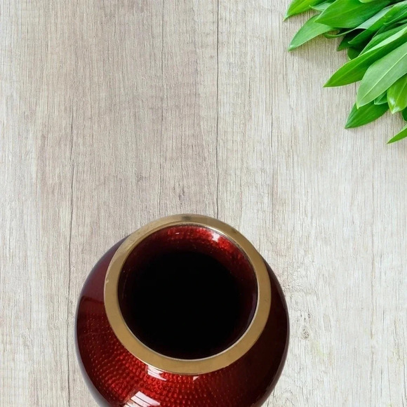 JAPANESE cloisonne vase with crimson rose lovely red - Picture 7 of 10